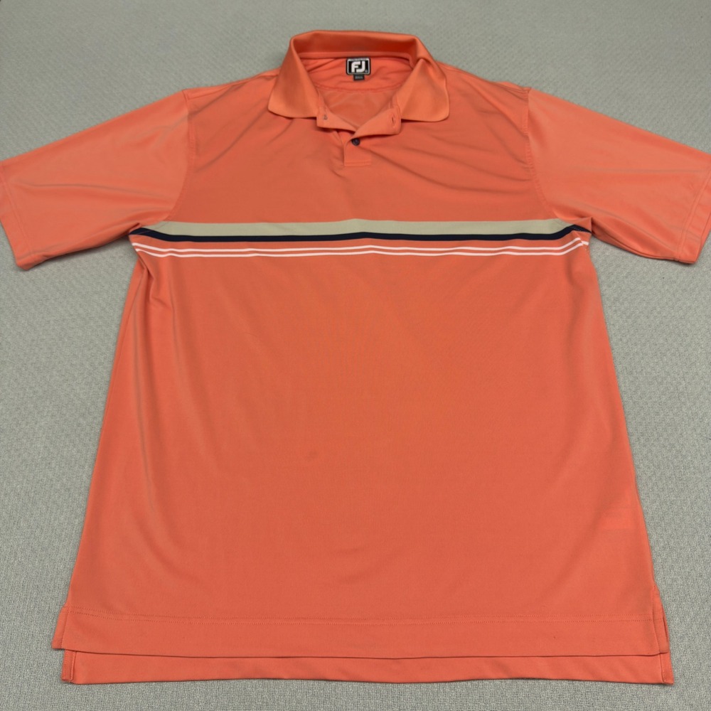 Footjoy Polo Shirt Mens XL Salmon Pink Striped Performance Golf Athletic Fit